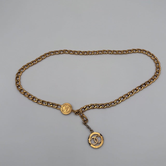 Chanel Vintage Gold-Tone Chain Belt with CC Medallion