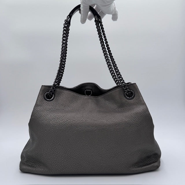 Gucci Soho Chain Tote in Gunmetal Grey Pebbled Leather