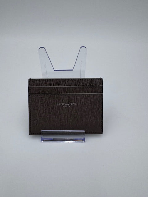Saint Laurent Brown Leather Card Holder – Slim Minimalist Wallet
