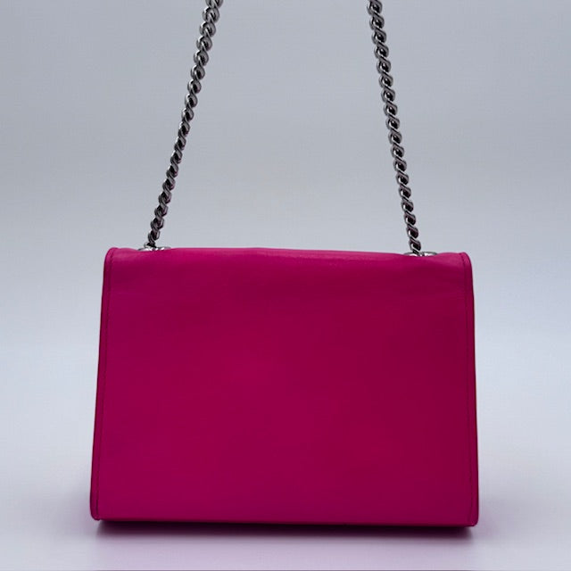 Saint Laurent Kate Small Chain Bag in Fuschia Leather with Silver-Tone Hardware