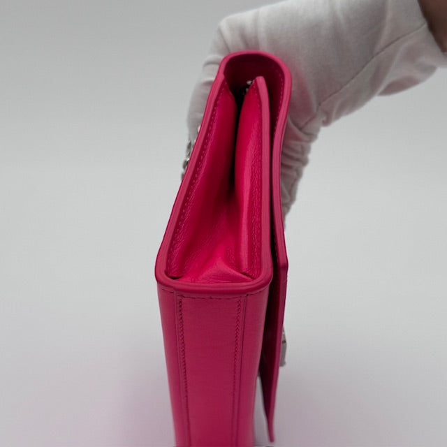 Saint Laurent Kate Small Chain Bag in Fuschia Leather with Silver-Tone Hardware