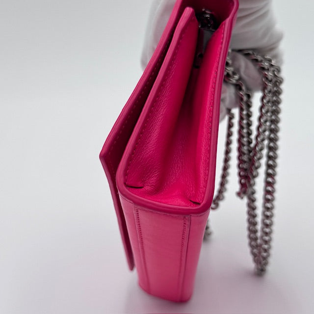 Saint Laurent Kate Small Chain Bag in Fuschia Leather with Silver-Tone Hardware