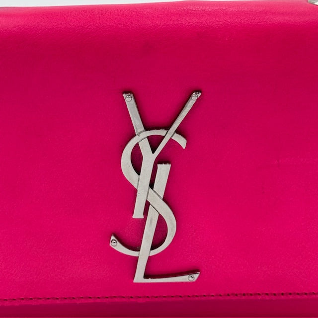 Saint Laurent Kate Small Chain Bag in Fuschia Leather with Silver-Tone Hardware