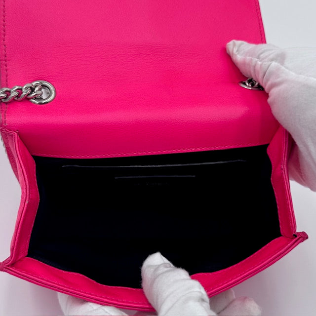 Saint Laurent Kate Small Chain Bag in Fuschia Leather with Silver-Tone Hardware