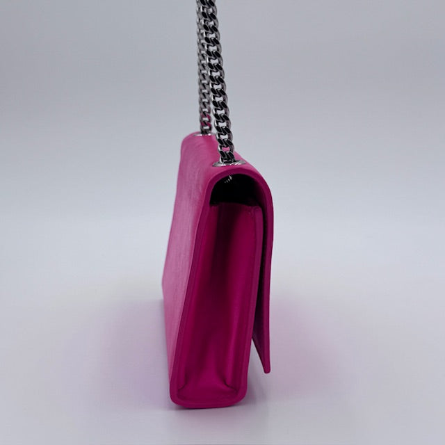 Saint Laurent Kate Small Chain Bag in Fuschia Leather with Silver-Tone Hardware