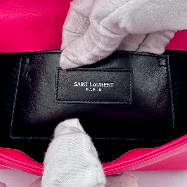 Saint Laurent Kate Small Chain Bag in Fuschia Leather with Silver-Tone Hardware