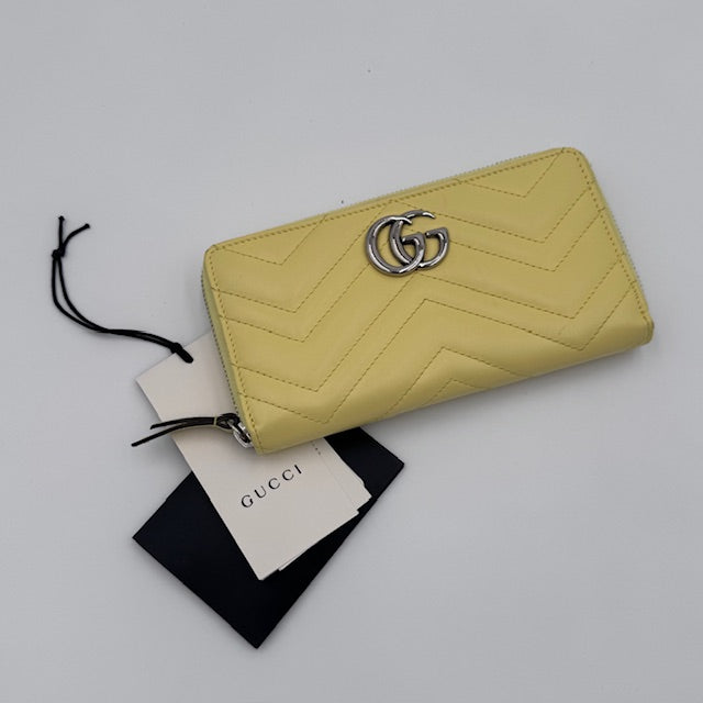 Gucci GG Marmont Chevron Zip-Around Wallet - Yellow Leather
