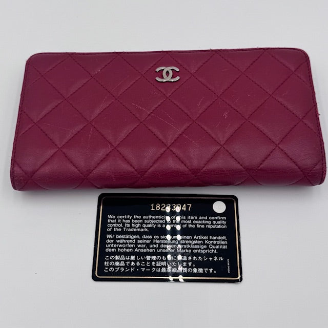 Chanel Quilted Zip-Around Wallet in Burgundy Lambskin