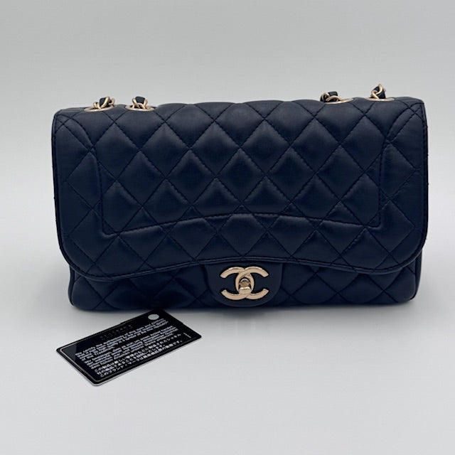 Chanel Vintage Classic Flap Medium - Navy Quilted Lambskin with Gold-Tone Hardware