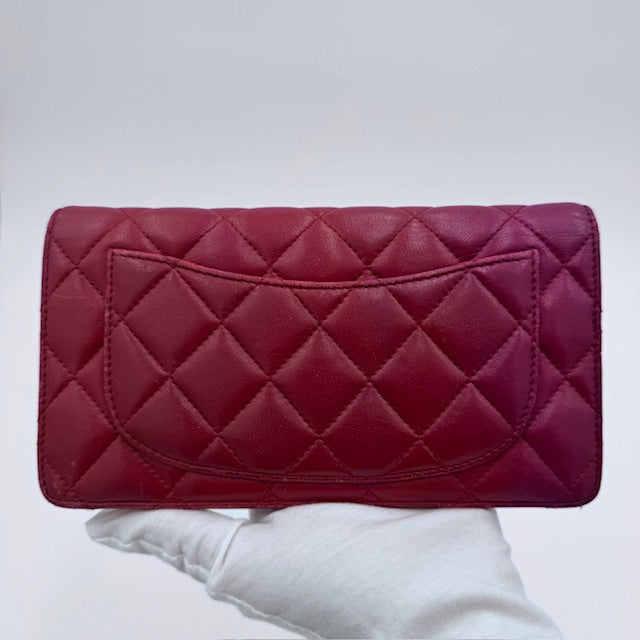 Chanel Quilted Zip-Around Wallet in Burgundy Lambskin