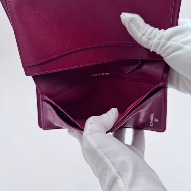 Chanel Quilted Zip-Around Wallet in Burgundy Lambskin