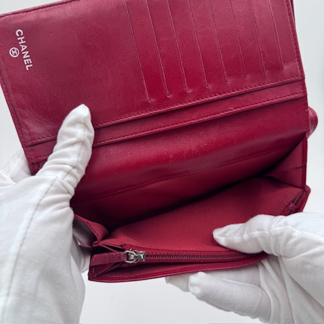 Chanel Quilted Zip-Around Wallet in Burgundy Lambskin