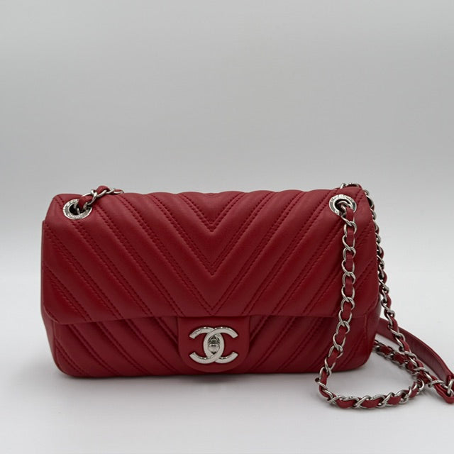 Chanel Medium Double Stitch Chevron Lambskin Flap Bag