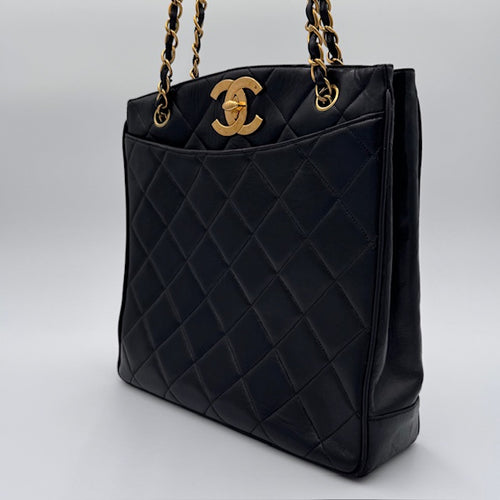 Chanel Vintage Black Quilted Leather Tote Bag