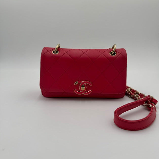 Chanel Mini Classic Flap Pink Quilted Lambskin Shoulder Bag