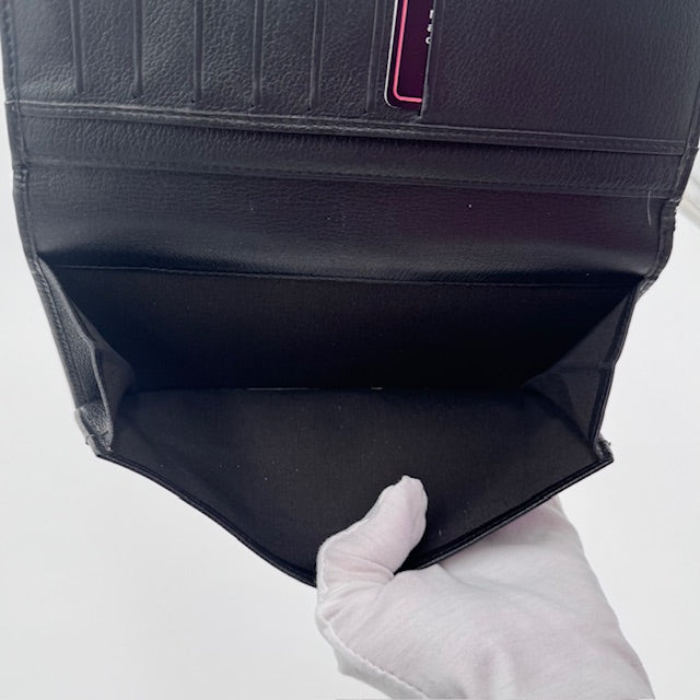 Chanel Black Leather Camellia Long Wallet