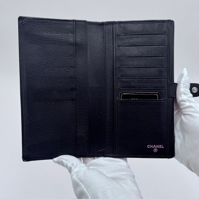 Chanel Black Leather Camellia Long Wallet