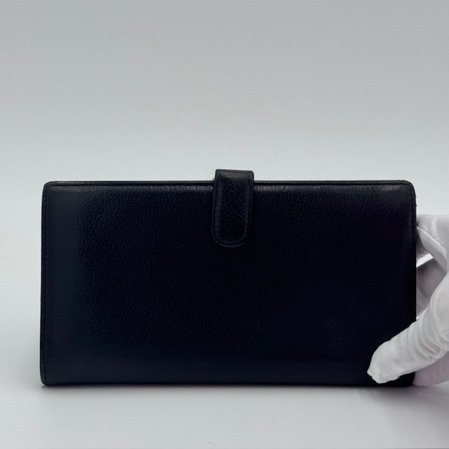 Chanel Black Leather Camellia Long Wallet