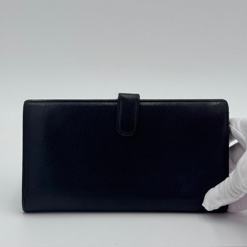 Chanel Vintage Black Leather Camellia Long Wallet