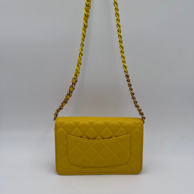 Chanel Yellow Quilted Leather Wallet on Chain (WOC) – Gold Chain Strap