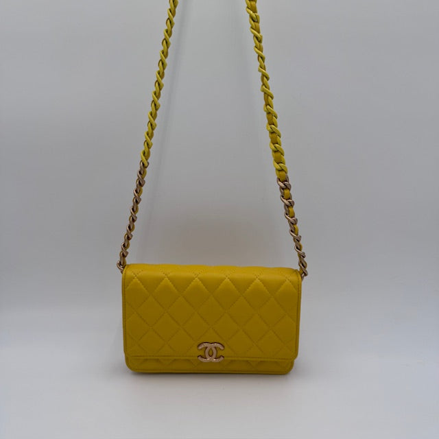 Chanel Yellow Quilted Leather Wallet on Chain (WOC) – Gold Chain Strap