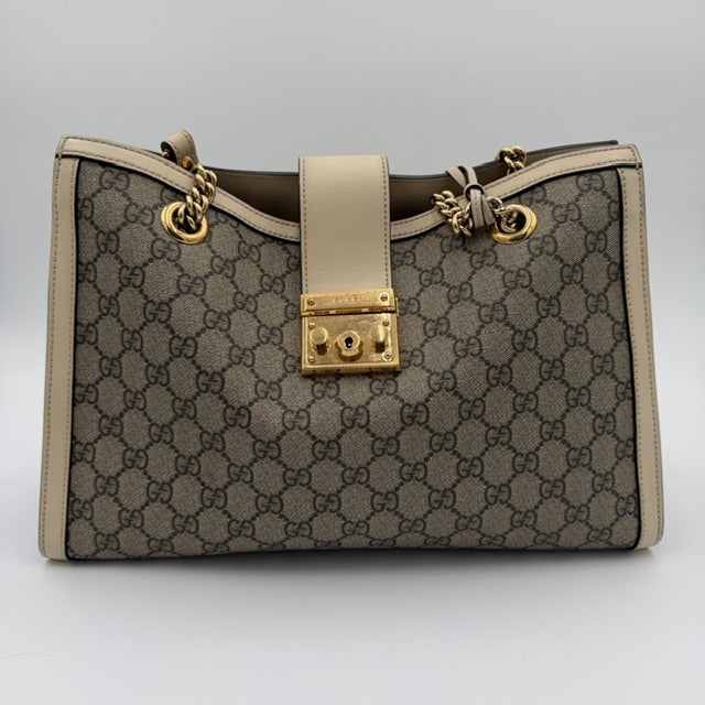 Gucci Padlock Medium GG Supreme Canvas Shoulder Tote Bag