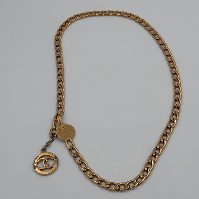 Chanel Vintage Gold-Tone Chain Belt with CC Medallion