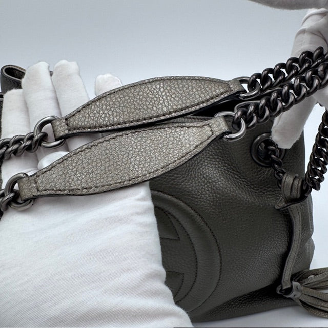 Gucci Soho Chain Tote in Gunmetal Grey Pebbled Leather