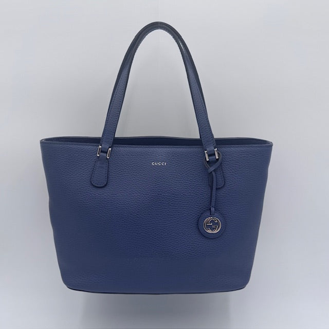 Gucci Blue Pebbled Leather Interlocking G Tote Bag