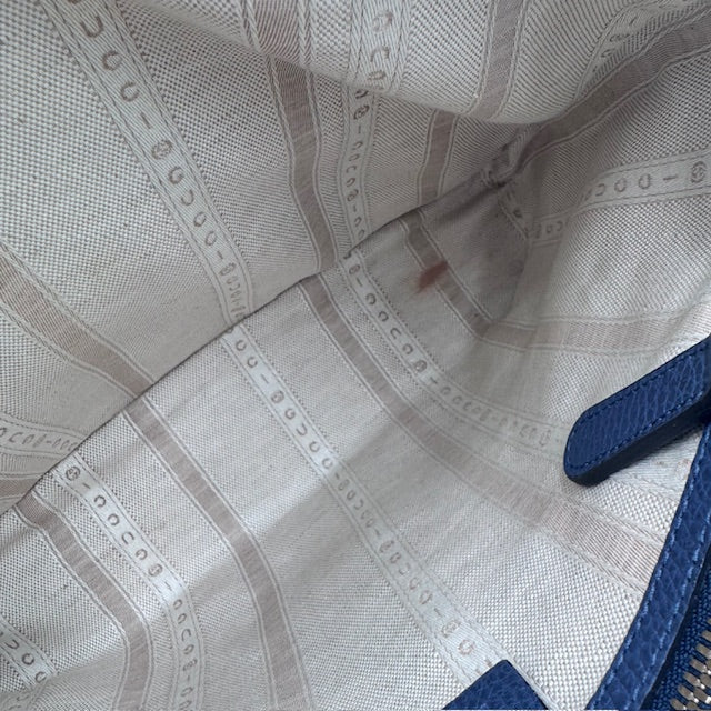 Gucci Blue Pebbled Leather Interlocking G Tote Bag