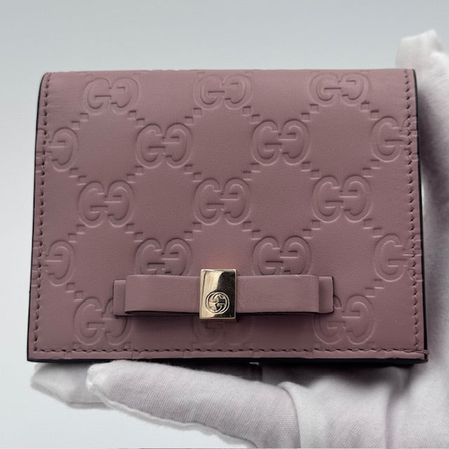 Gucci GG Embossed Leather Bow Wallet – Dusty Rose