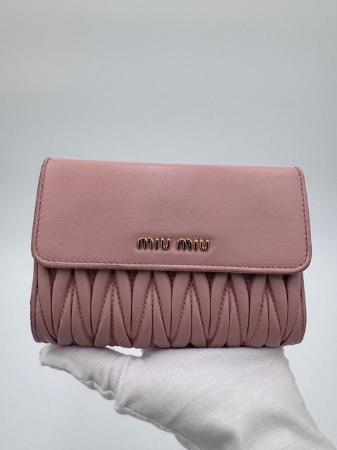 Miu Miu Pink Matelassé Leather Wallet