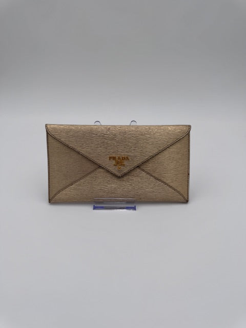 Prada Gold Saffiano Leather Envelope Wallet – Triangle Logo