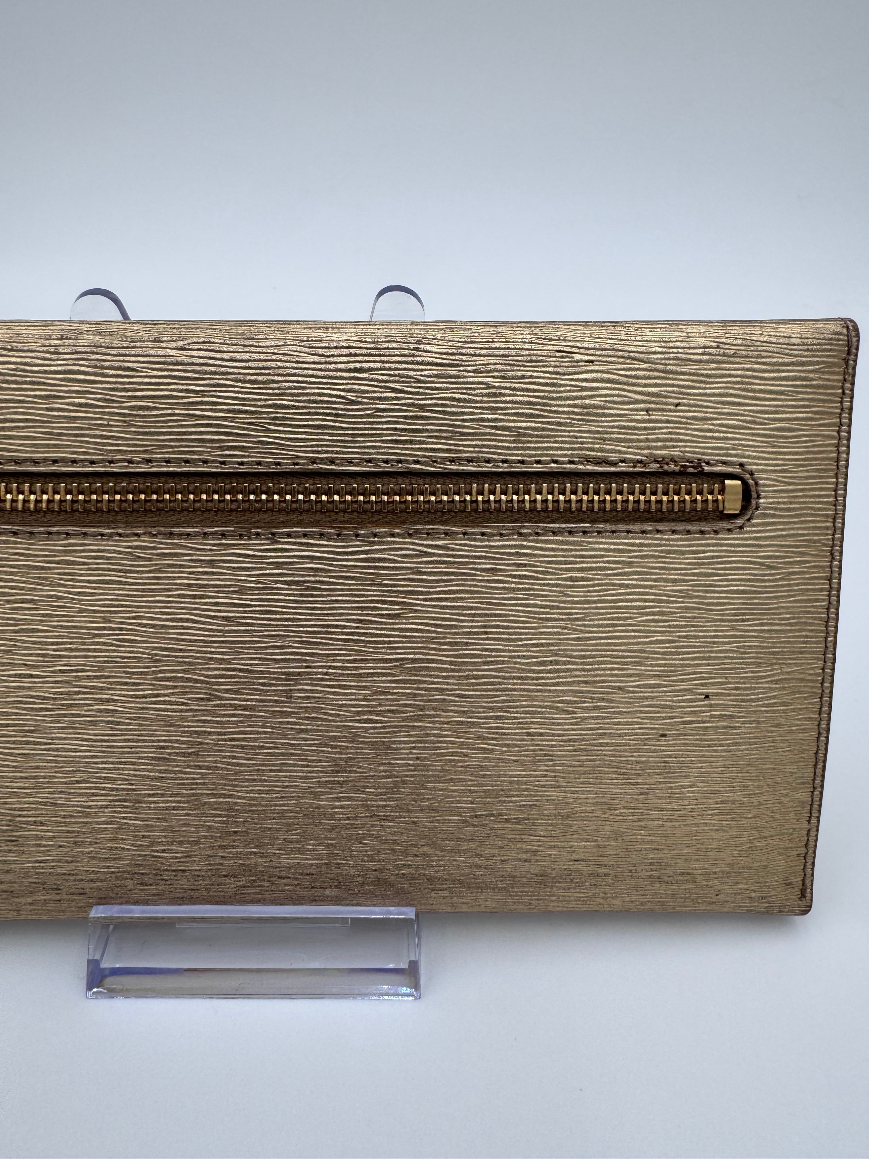 Prada Gold Saffiano Leather Envelope Wallet – Triangle Logo