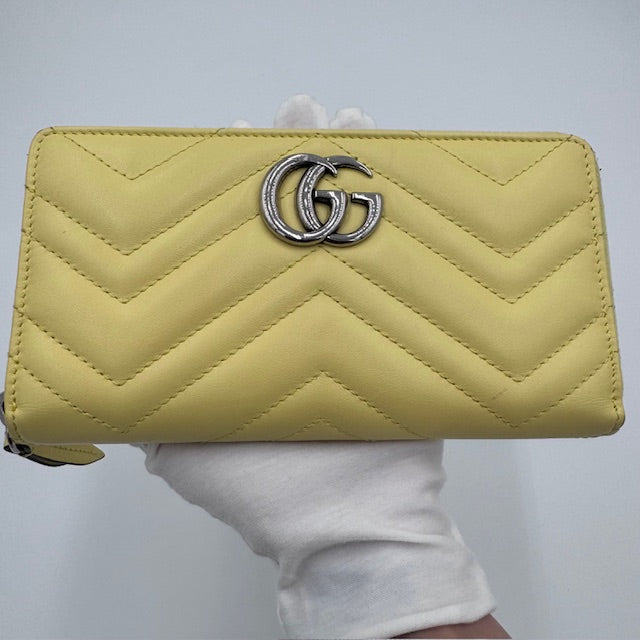 Gucci GG Marmont Chevron Zip-Around Wallet - Yellow Leather