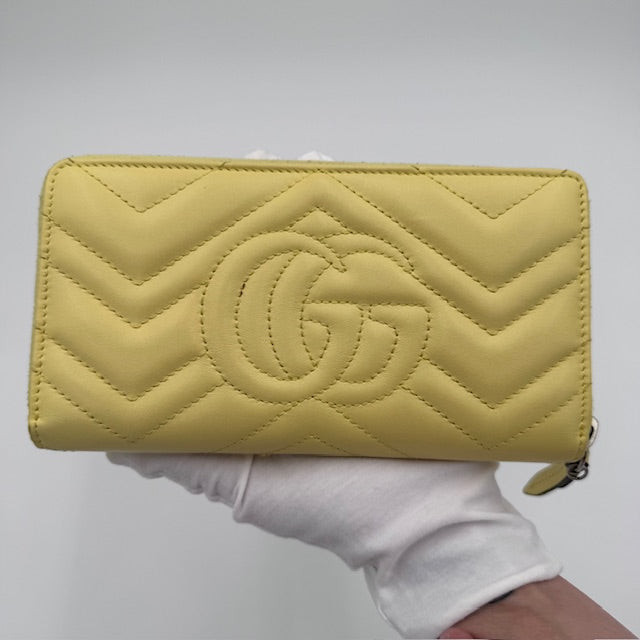 Gucci GG Marmont Chevron Zip-Around Wallet - Yellow Leather